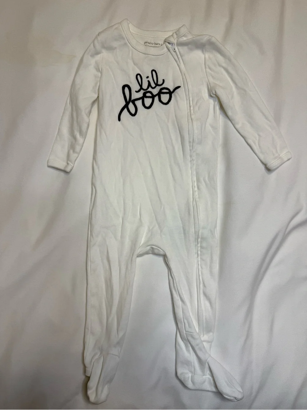 Pottery Barn Kids White Footed Pajamas with Navy 